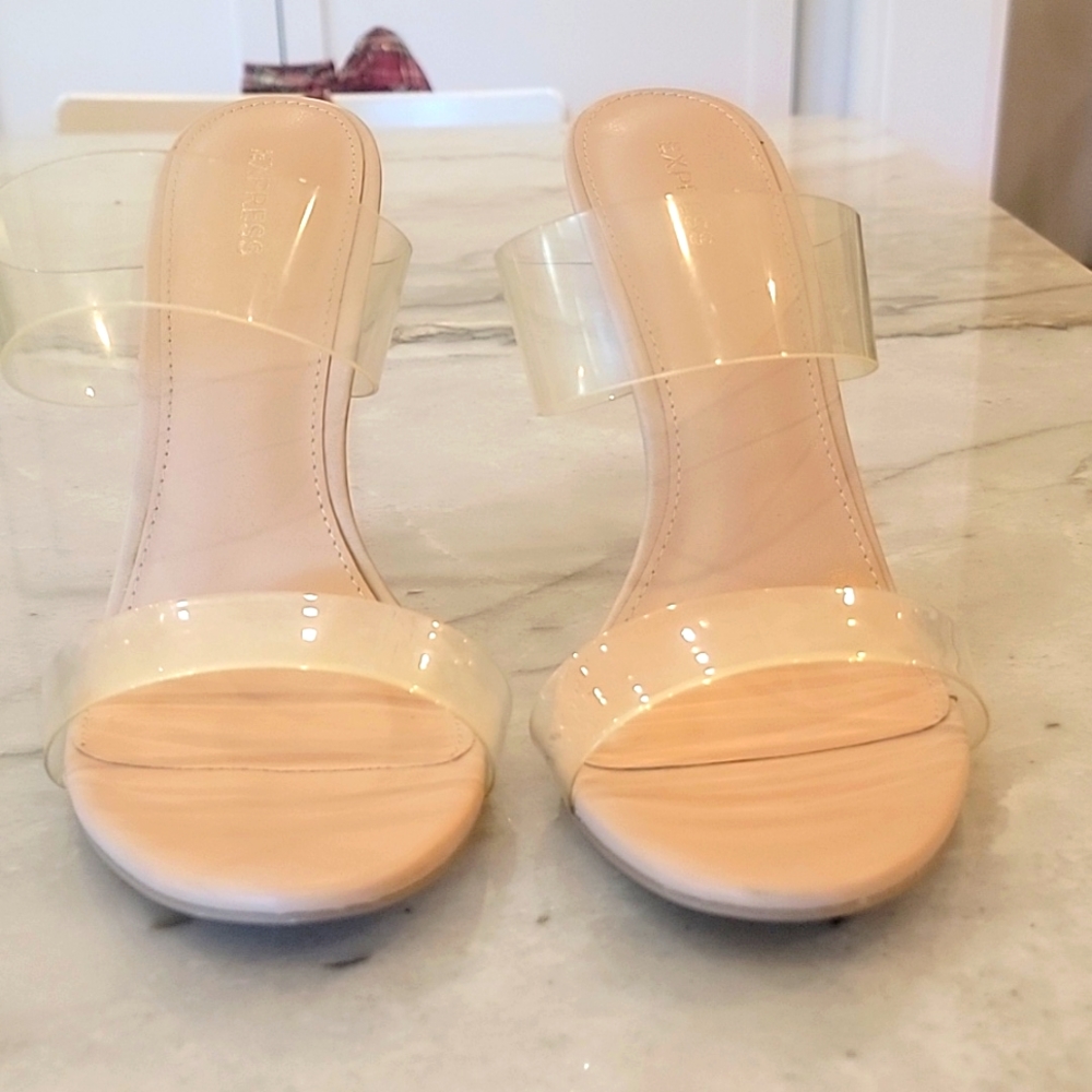 Express Clear Vinyl Double Strap Heeled Sandals